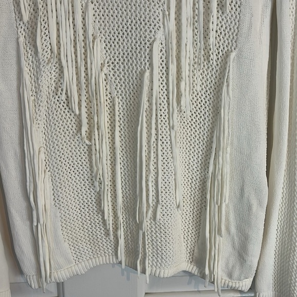 Sandro Paris | White Fringe Open Knit Sweater Size 1/small Western Festial Boho - Picture 5 of 12